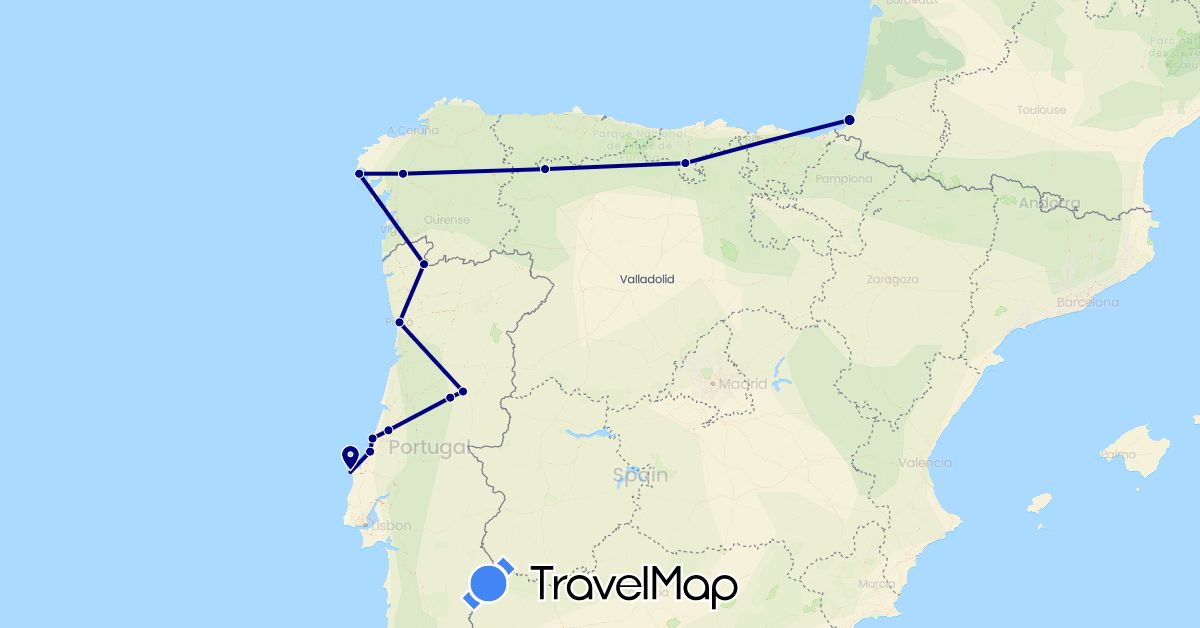 TravelMap itinerary: driving in Spain, France, Portugal (Europe)